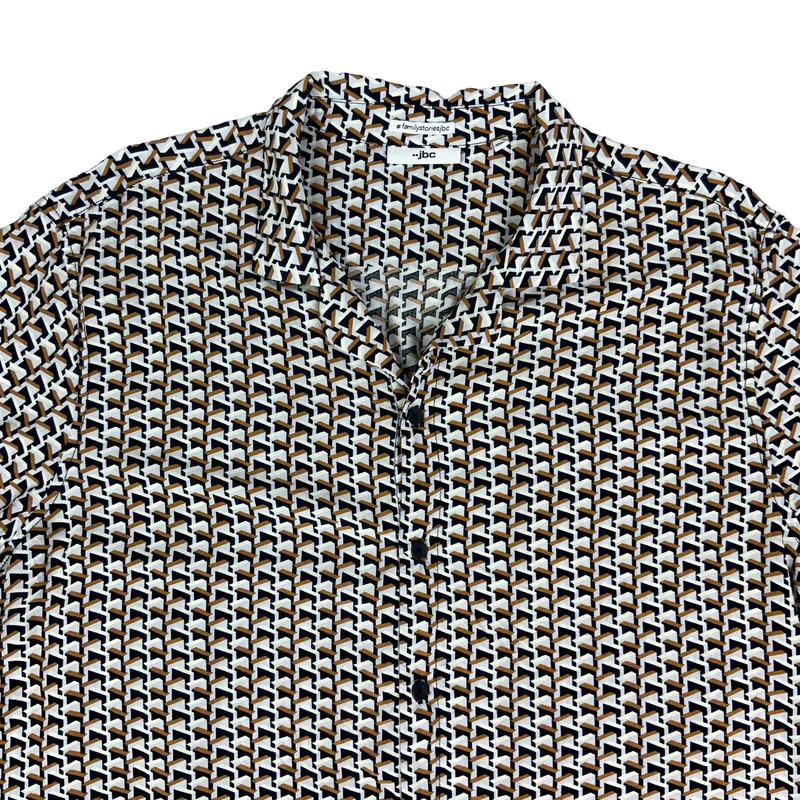 90s Navy & Orange Geometric Print Shirt XL