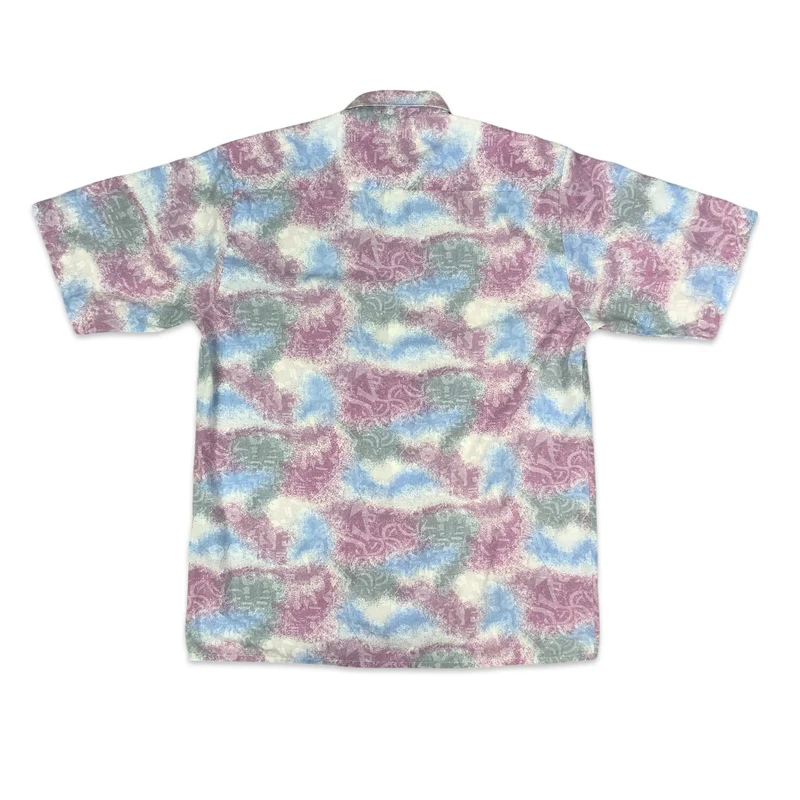 Vintage Italian Baby Blue Pink & Grey Abstract Pattern Shirt M