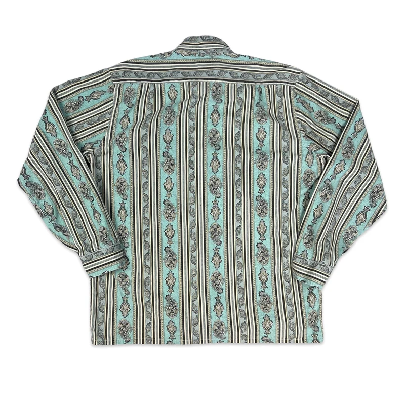 Vintage 70s/80s Blue & Yellow Abstract Stripe Pattern Shirt M