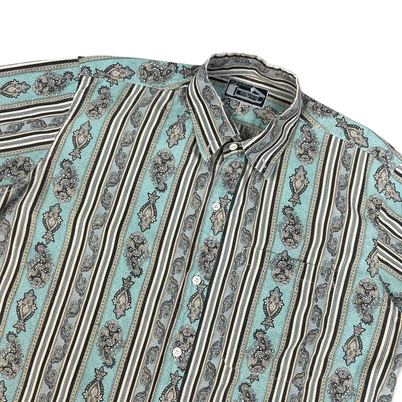 Vintage 70s/80s Blue & Yellow Abstract Stripe Pattern Shirt M