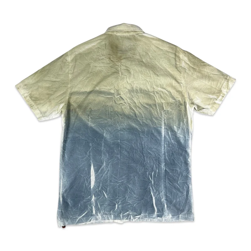 Vintage Y2K Mogul Blue and Green Gradient Print Short Sleeve Shirt M