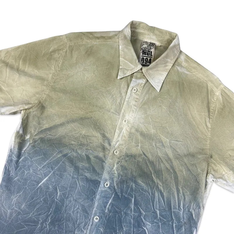 Vintage Y2K Mogul Blue and Green Gradient Print Short Sleeve Shirt M