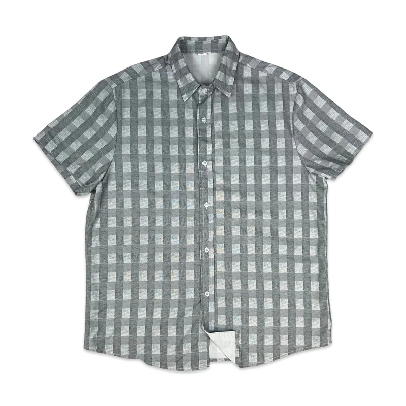 Vintage Grey & Black Checked Short Sleeve Shirt L