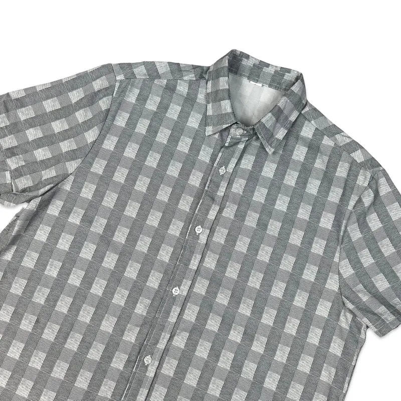 Vintage Grey & Black Checked Short Sleeve Shirt L