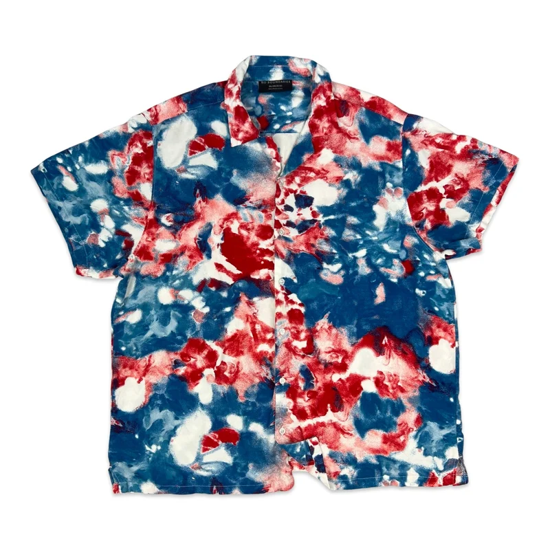 Blue & Red Abstract Crazy Print Short Sleeve Shirt XXL