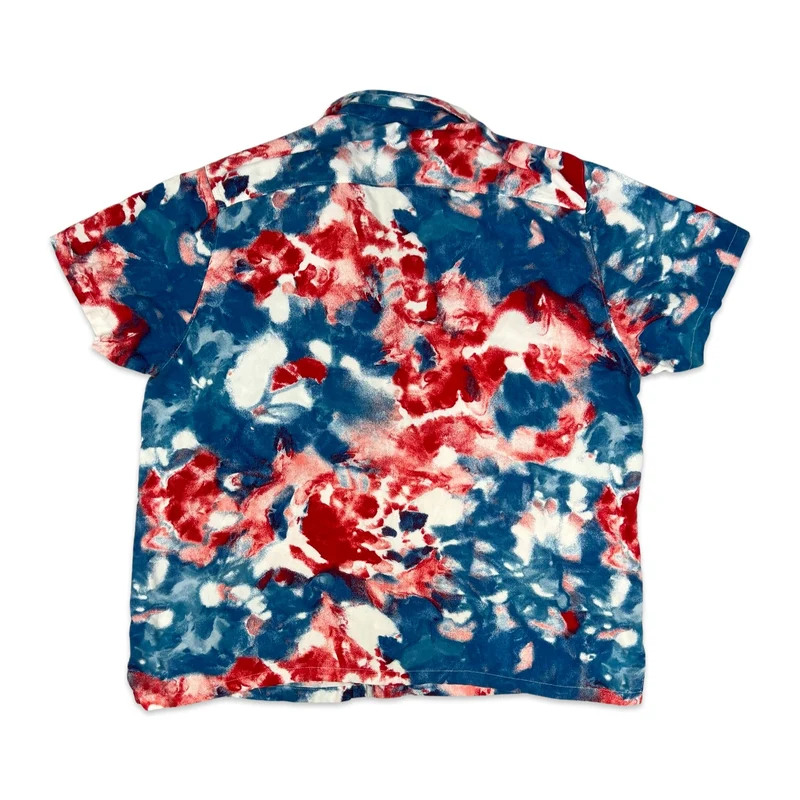 Blue & Red Abstract Crazy Print Short Sleeve Shirt XXL