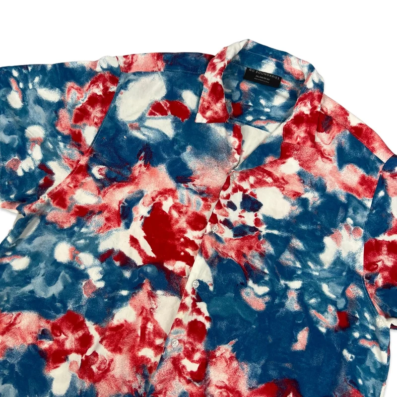 Blue & Red Abstract Crazy Print Short Sleeve Shirt XXL