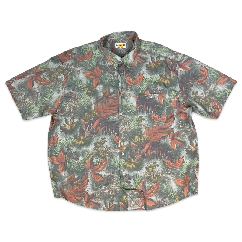 Vintage Pastel Multicolour Botanical Print Short Sleeve Shirt 3XL