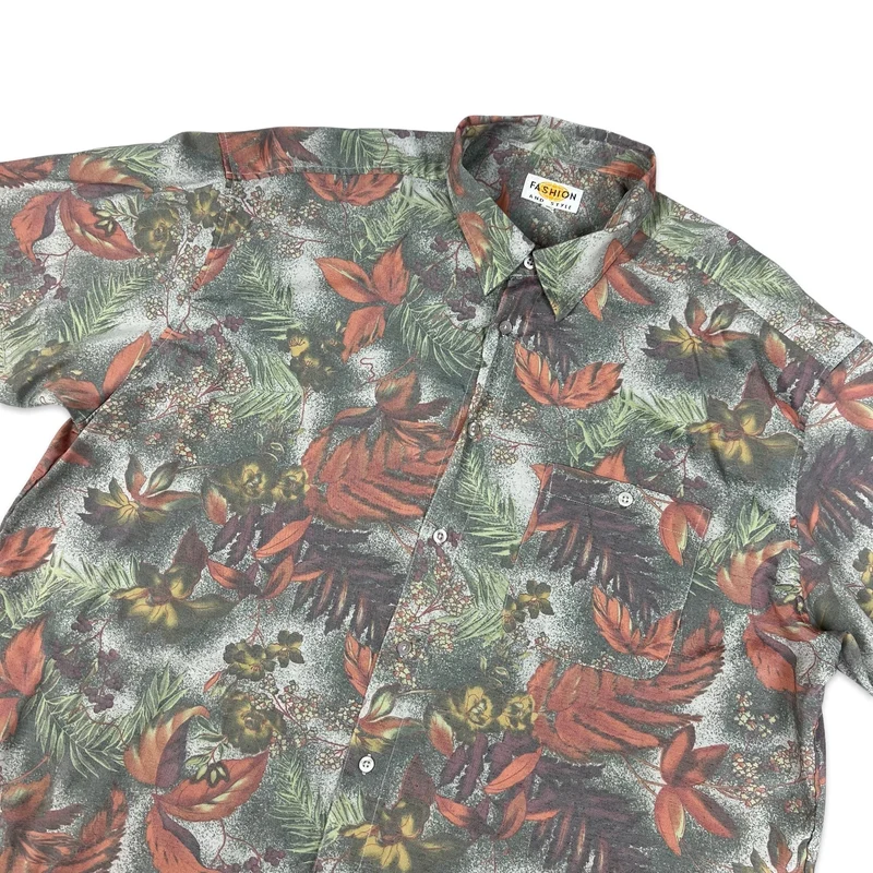 Vintage Pastel Multicolour Botanical Print Short Sleeve Shirt 3XL