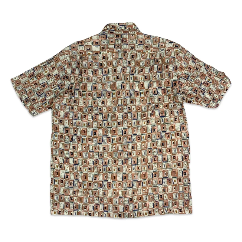 Vintage Orange & White Geometric Print Shirt M