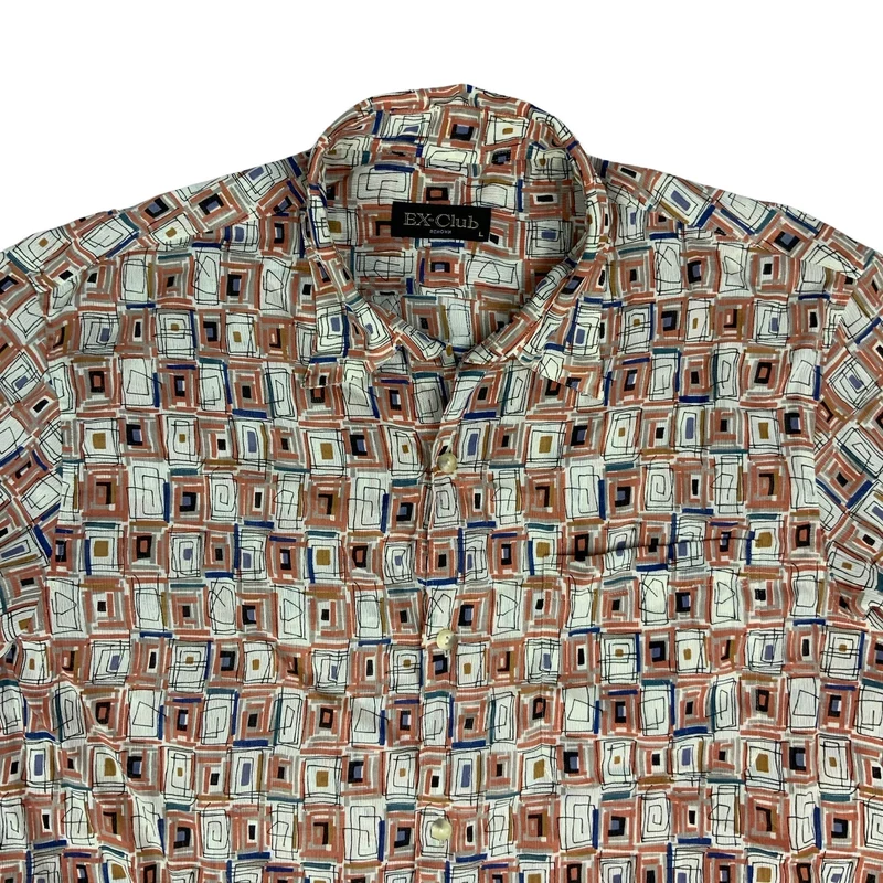 Vintage Orange & White Geometric Print Shirt M
