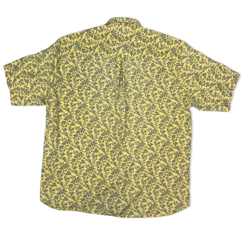 Vintage Italian Yellow & Purple Floral Short Sleeve Cotton Shirt L