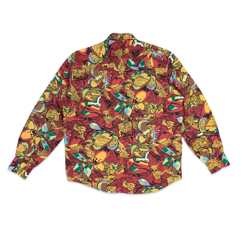 80s Multicoloured Abstract Print Cotton Long Sleeve Shirt XL