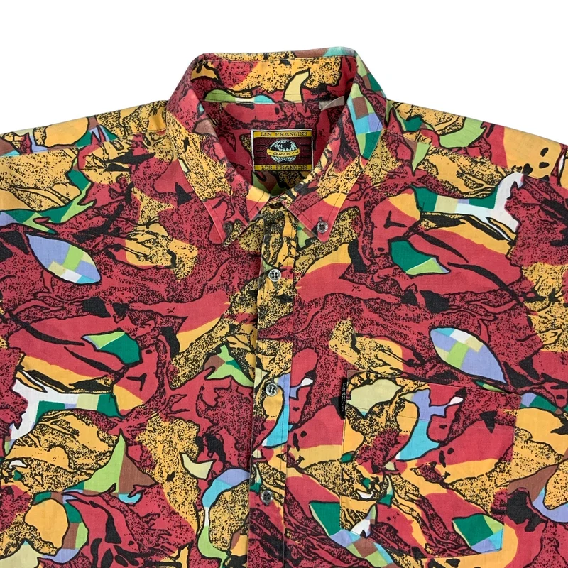 80s Multicoloured Abstract Print Cotton Long Sleeve Shirt XL