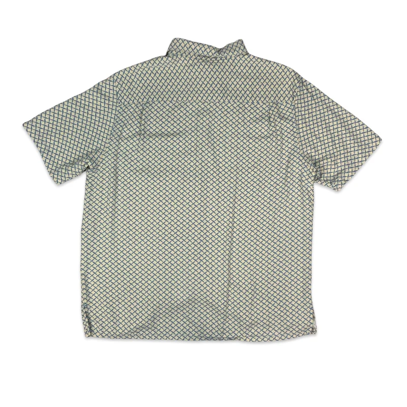 80s Blue & Beige Silk Short Sleeve Shirt XL