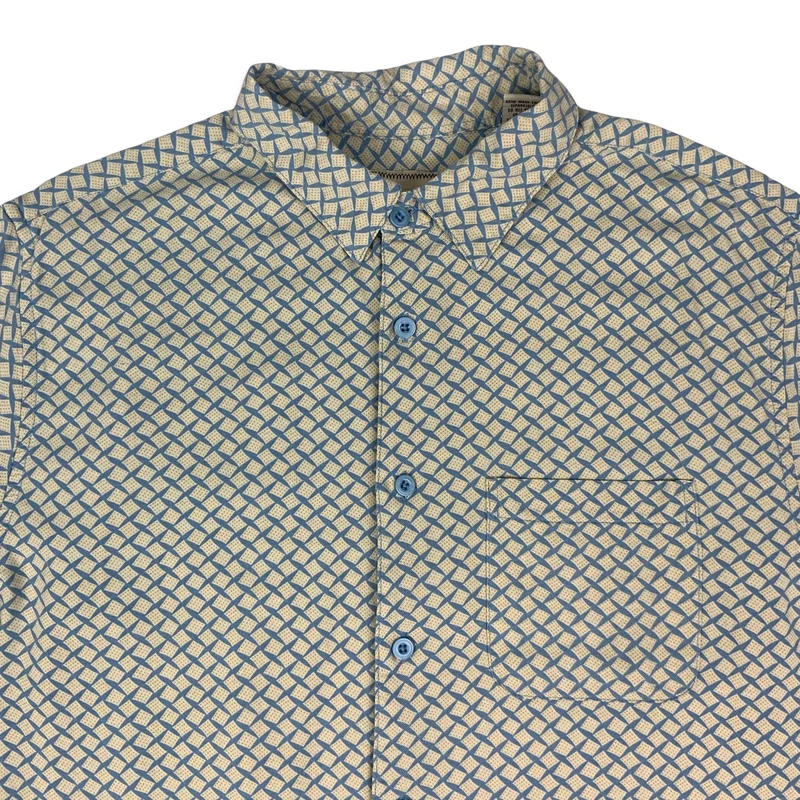 80s Blue & Beige Silk Short Sleeve Shirt XL