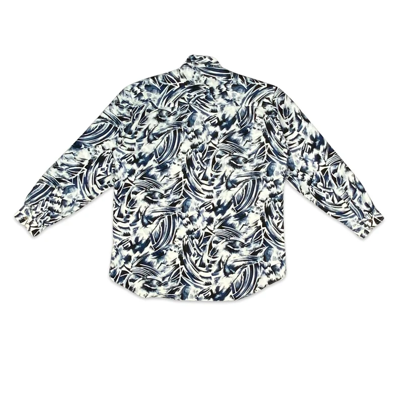 Vintage 90s Y2K White & Blue Abstract Print Shirt L