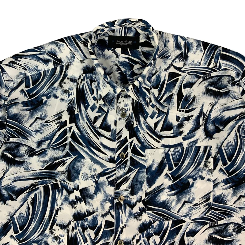 Vintage 90s Y2K White & Blue Abstract Print Shirt L