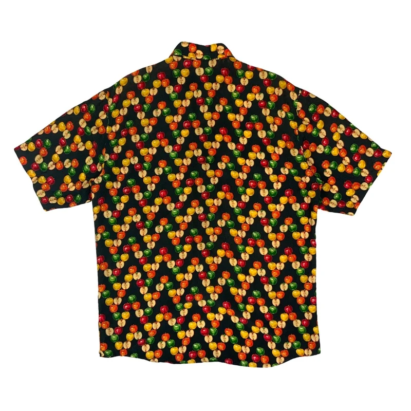 Vintage Black Red & Green Apple Print Shirt Autumnal Cider L