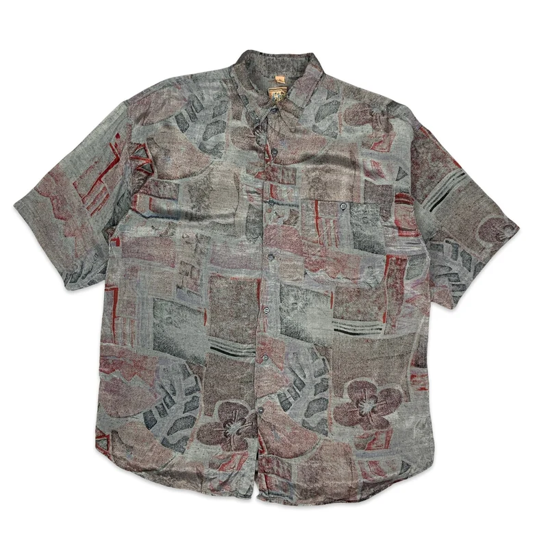 VTG 1980s C&A Silver & Red Viscose Shirt L