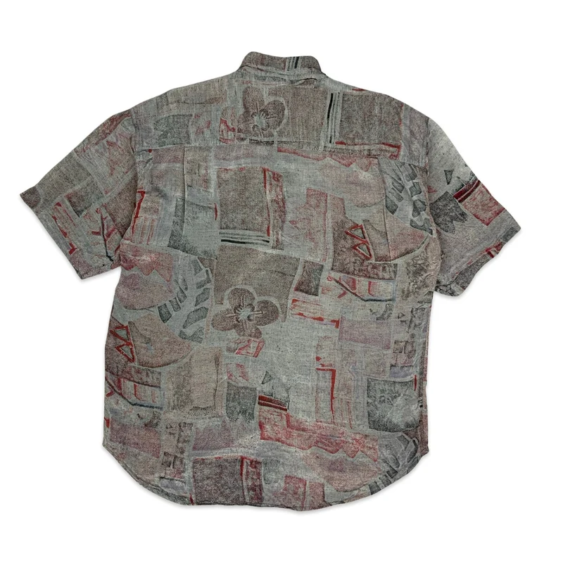 VTG 1980s C&A Silver & Red Viscose Shirt L