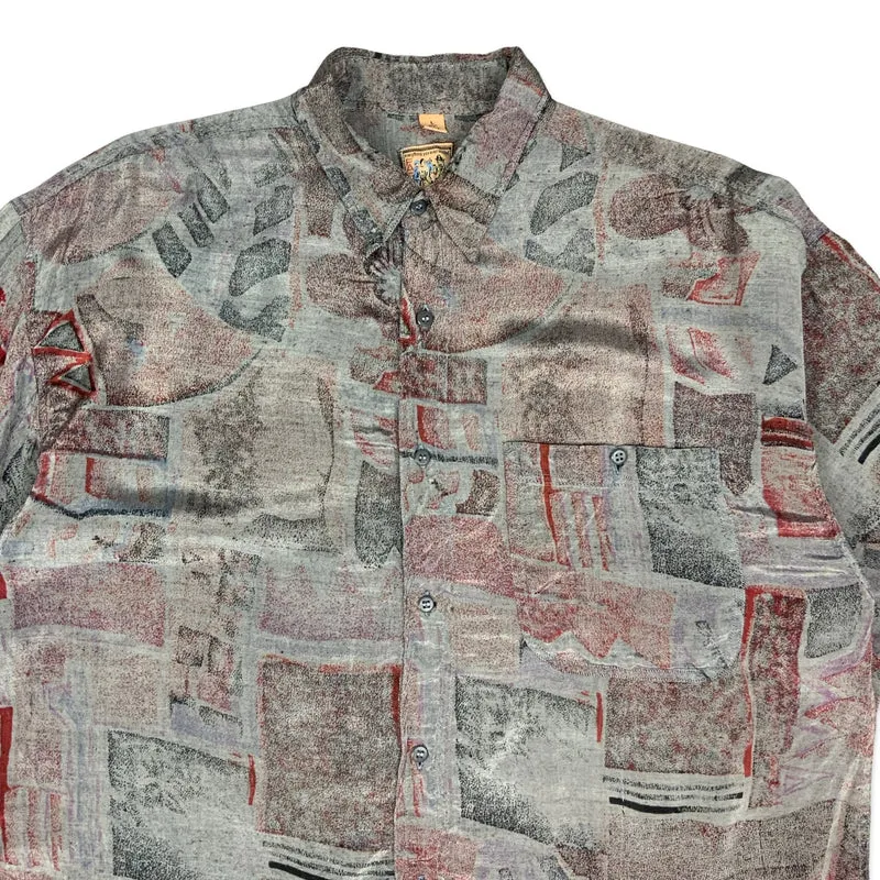 VTG 1980s C&A Silver & Red Viscose Shirt L