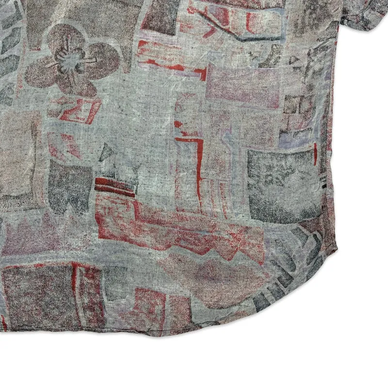 VTG 1980s C&A Silver & Red Viscose Shirt L