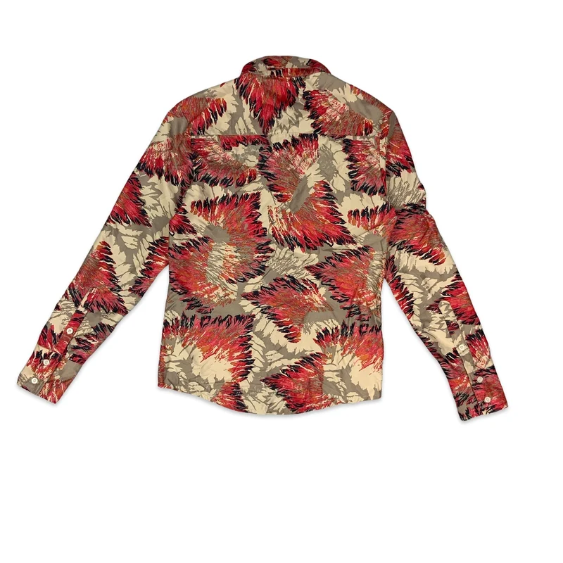 Y2K Screwz Beige & Pink Feather Print Long Sleeve Shirt XS