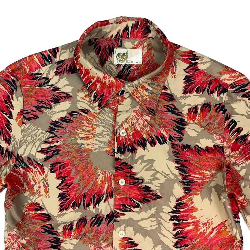 Y2K Screwz Beige & Pink Feather Print Long Sleeve Shirt XS