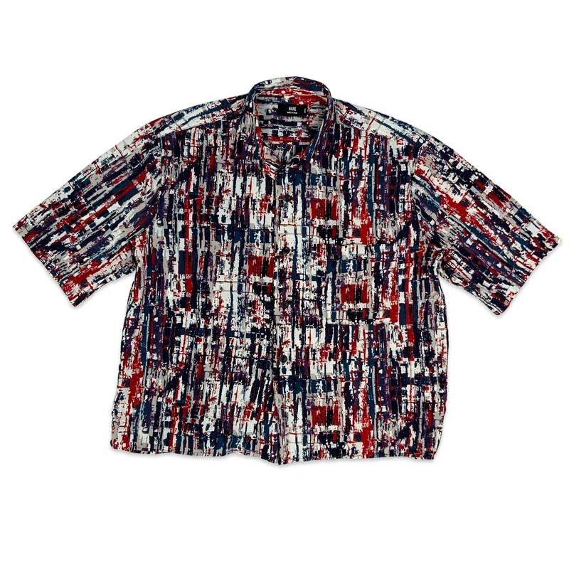 Vintage White Red & Blue Print Short Sleeve Shirt S