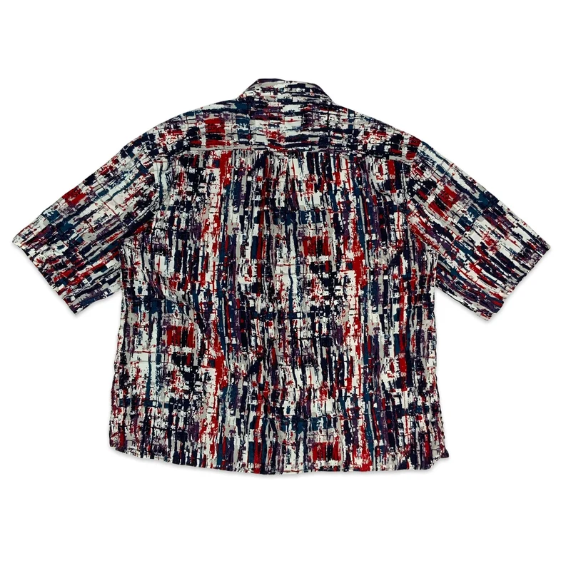Vintage White Red & Blue Print Short Sleeve Shirt S