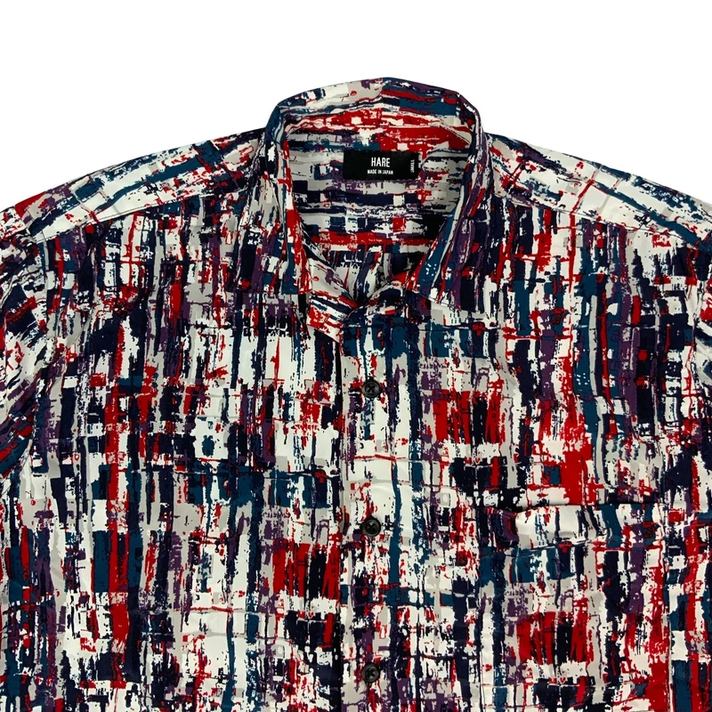 Vintage White Red & Blue Print Short Sleeve Shirt S