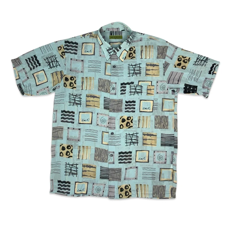 Vintage Sheer Baby Blue Print Shirt S M