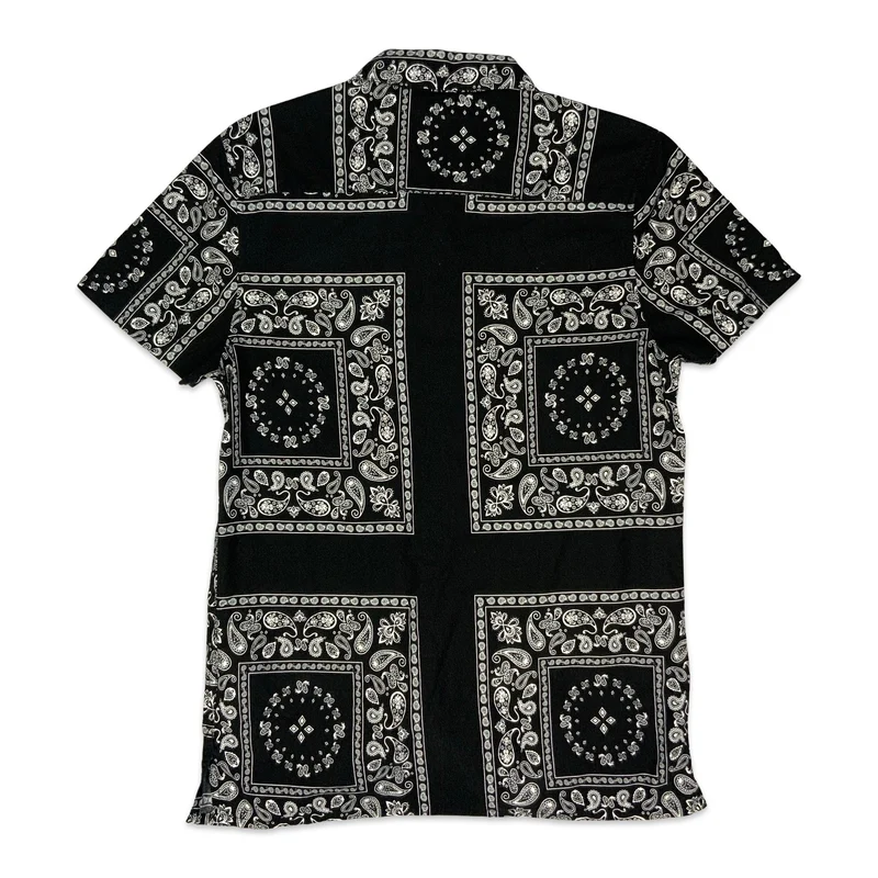 Vtg Y2K Black & White Paisley Bandana Print Short Sleeve Shirt XS