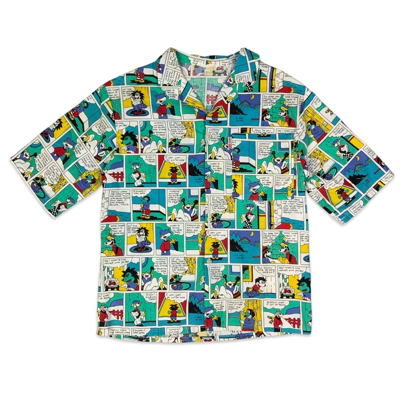 Vintage Recto Verso Comic Strip Print Short Sleeve Shirt XS