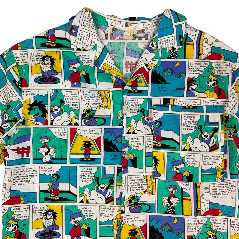 Vintage Recto Verso Comic Strip Print Short Sleeve Shirt XS