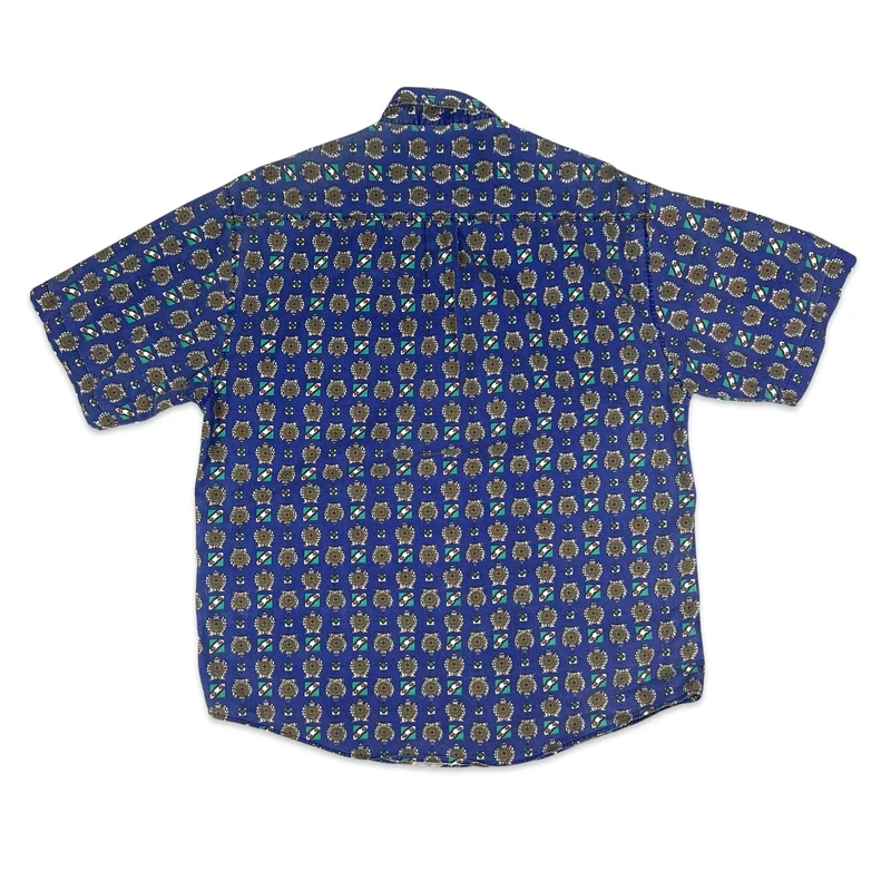 Vintage 80s Blue Abstract Print Short Sleeve Shirt M