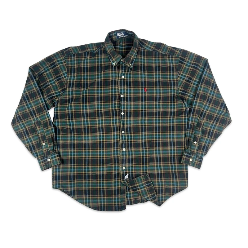 Vintage Ralph Lauren Green & Navy Plaid Shirt M L