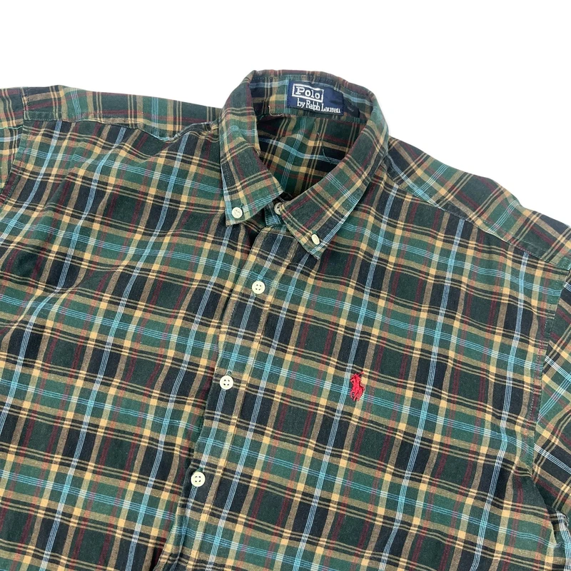 Vintage Ralph Lauren Green & Navy Plaid Shirt M L