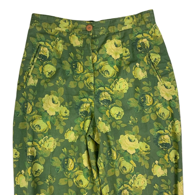 Vintage Green Floral Cigarette Trousers 10 12 14 16