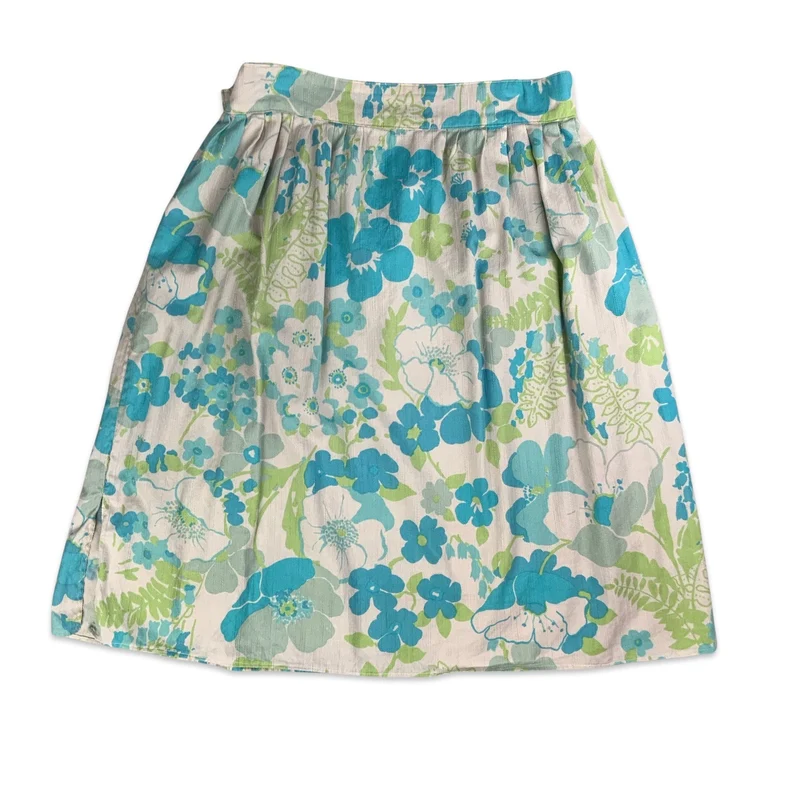 Vintage White & Blue Floral Midi Skirt 10 12 14 16