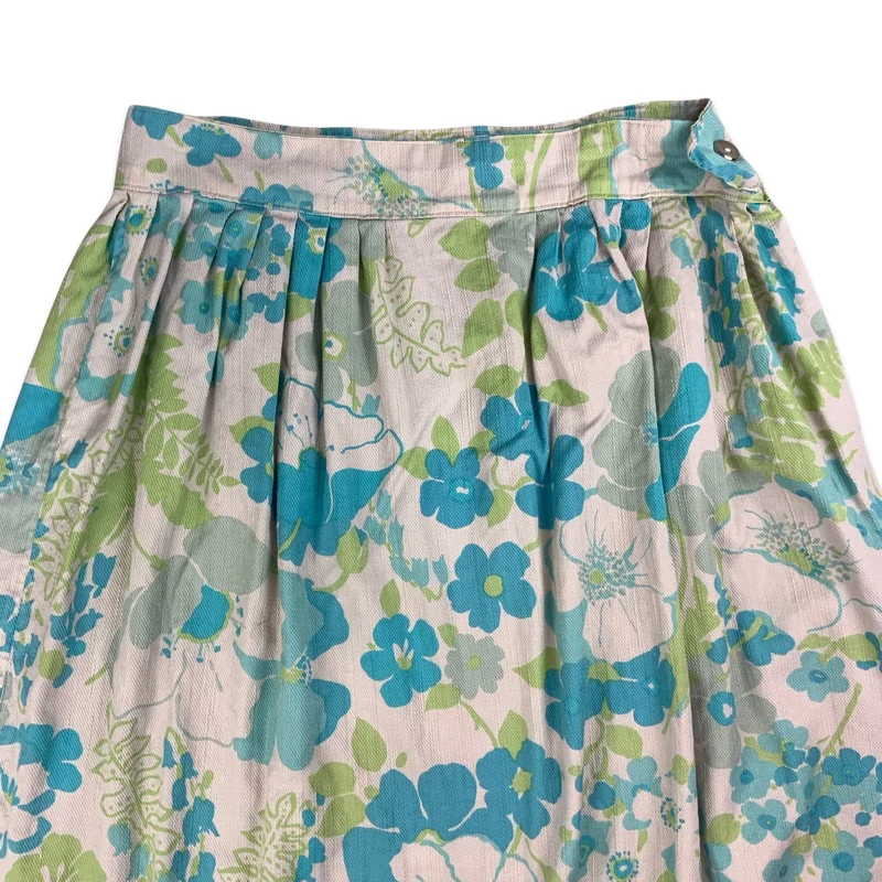 Vintage White & Blue Floral Midi Skirt 10 12 14 16
