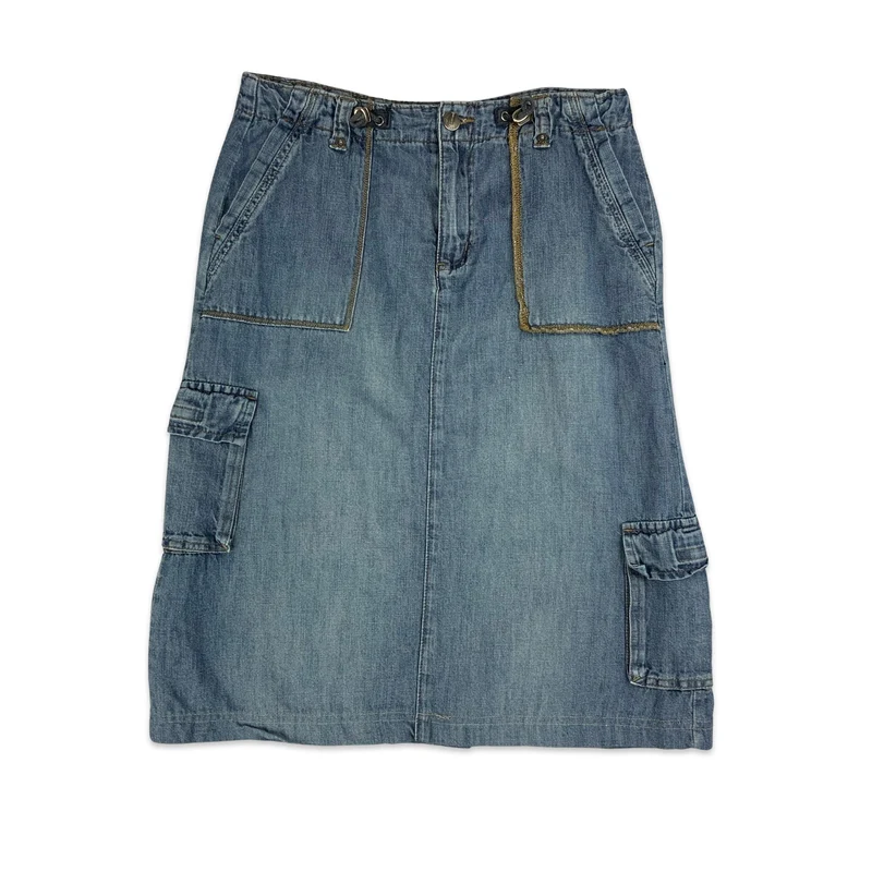 Y2K Denim Cargo Midi Skirt 6 8 10