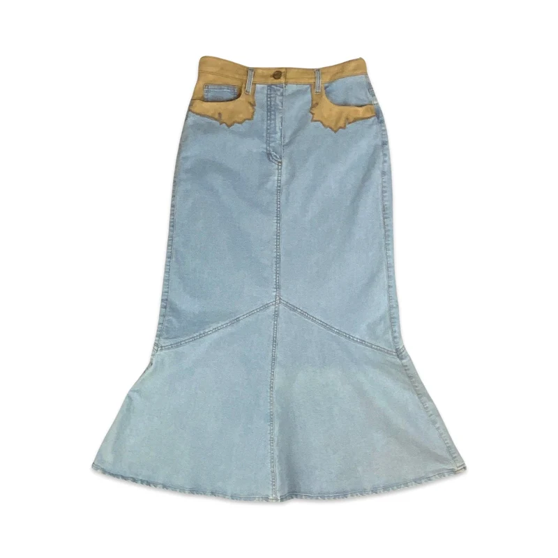 90s Light Denim Maxi Mermaid Skirt 8 10 12