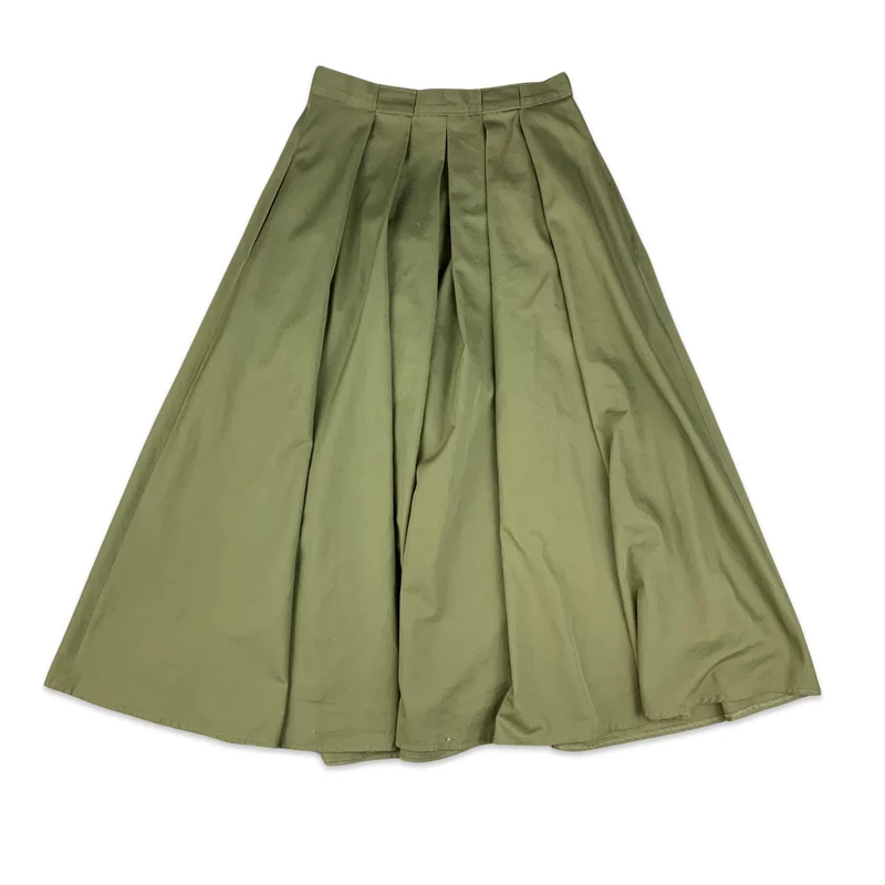 Vintage Khaki Green Pleated Maxi Skirt 8