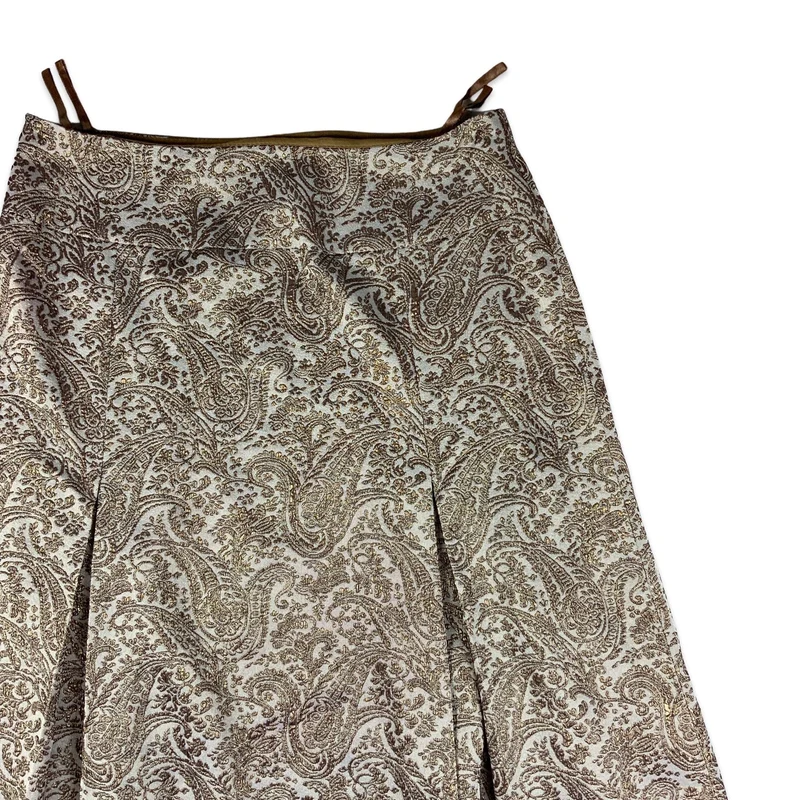 Brown & Beige Paisley Lurex Pleated Midi Skirt 12