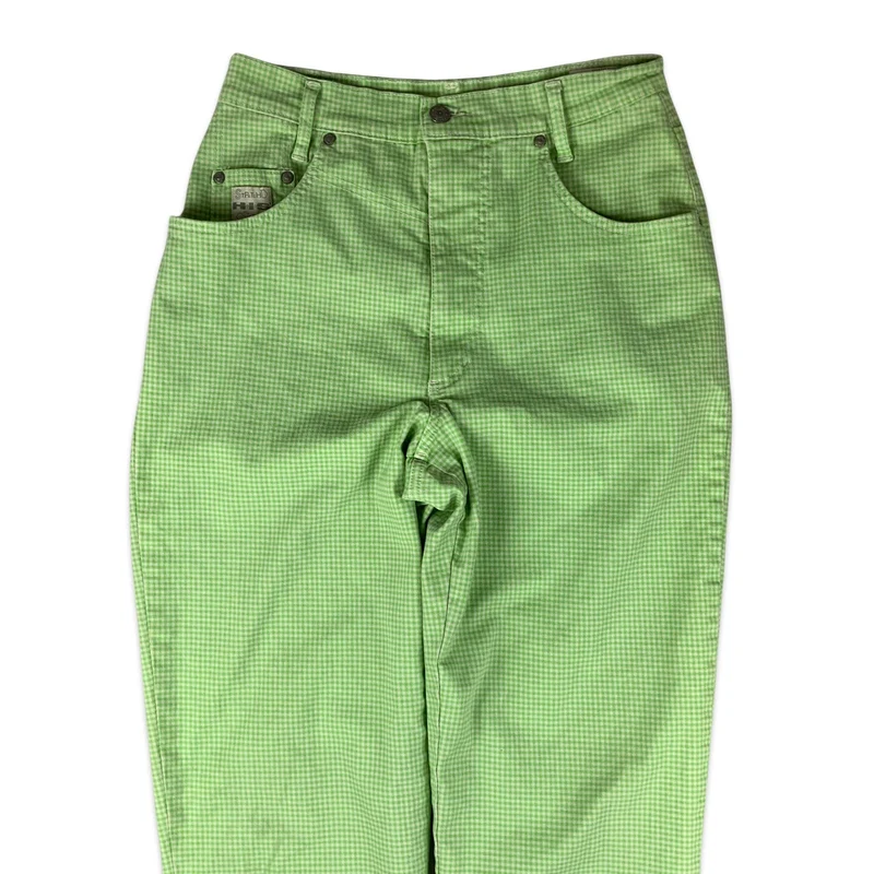 Vintage 90s Green & White Gingham High Waisted Jeans 10