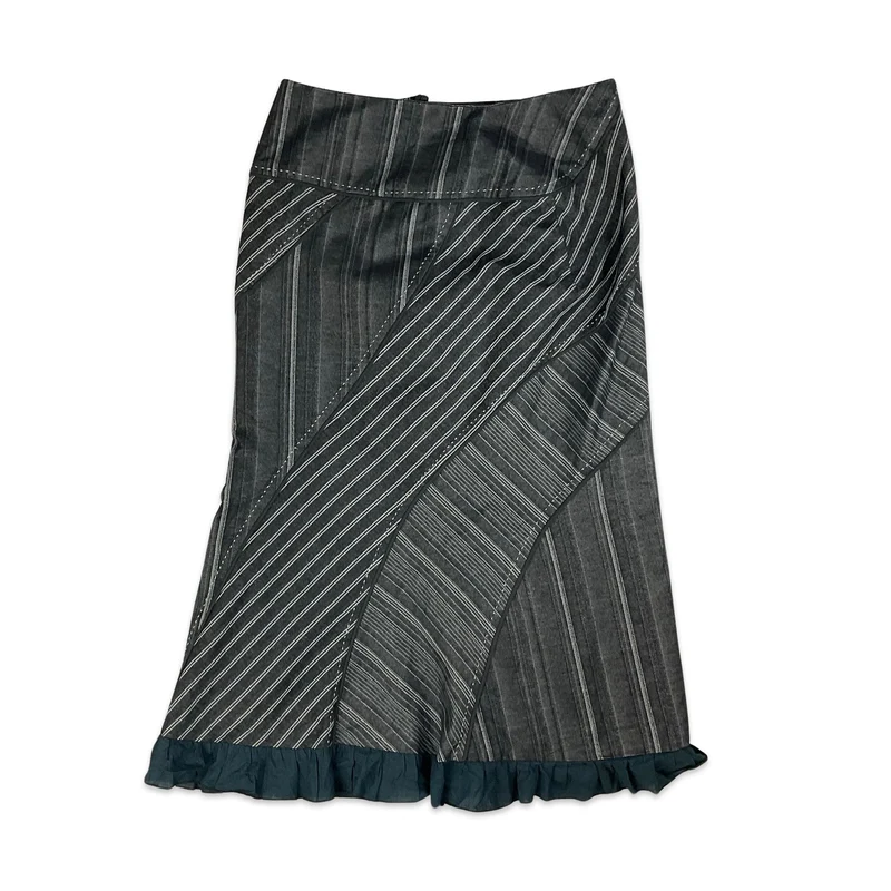 90s Black & Grey Striped Midi Skirt
