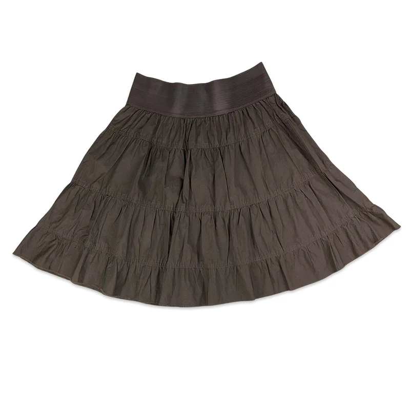 90s Brown Ruffled Button Up Tiered Prairie Skirt