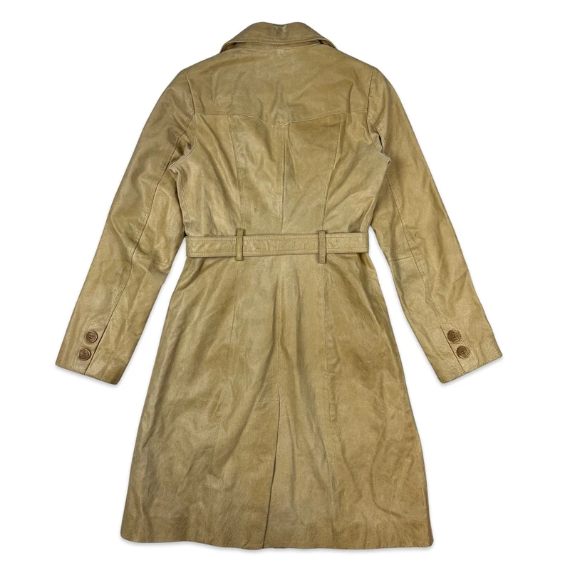 90s Vintage Beige Leather Trench Coat 10